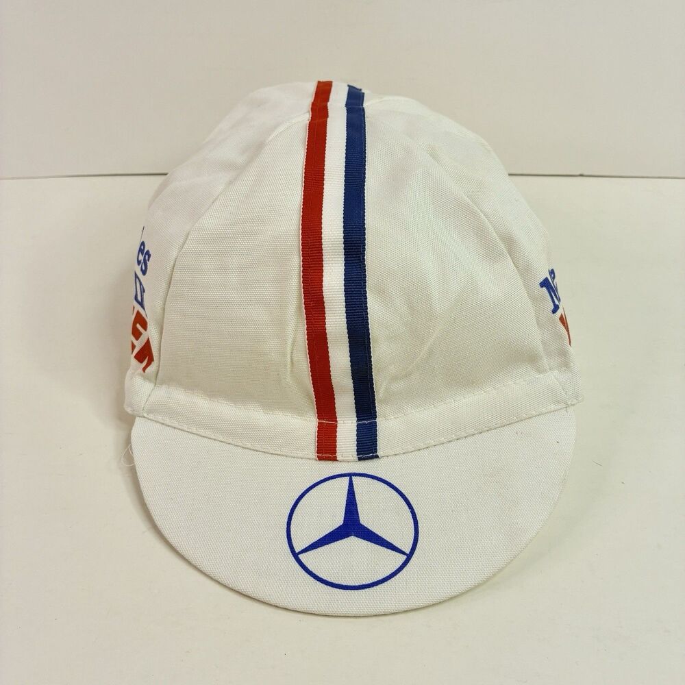 Vintage 80s Mercedes Benz Los Angeles Marathon III Cycling Cap Red White Blue